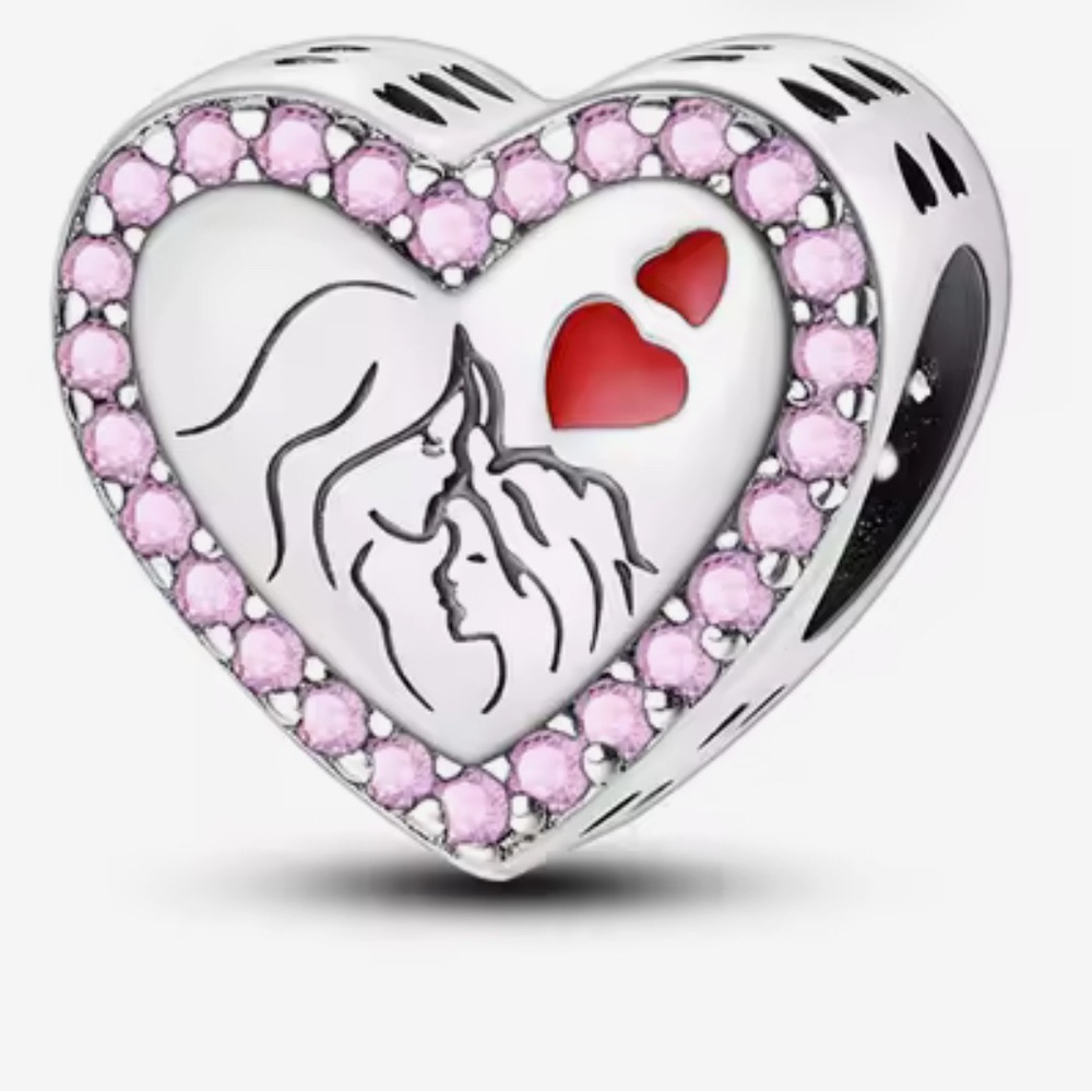 🌻 S925 Sterling Silver Mother Daughter Sapphire Heart Charm